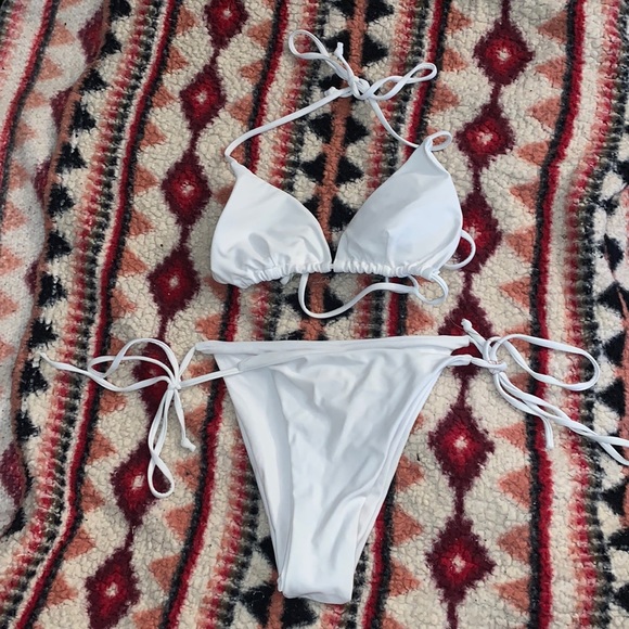 SHEIN white 2 piece bathing suit 1st slide: front // second slide:back - Picture 1 of 2